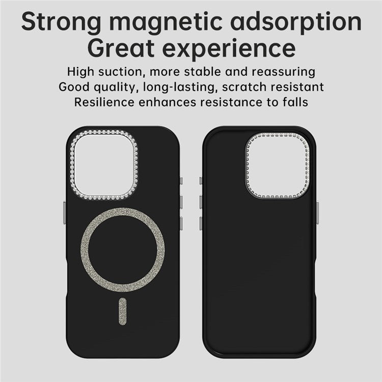 For iPhone 16 Pro Case Compatible with MagSafe TPU + PET Phone Cover with Rhinestone Decor Lens Frame - TechGearPal