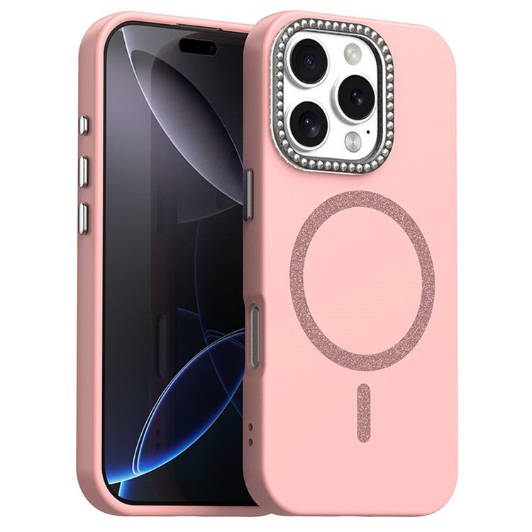 For iPhone 16 Pro Case Compatible with MagSafe TPU + PET Phone Cover with Rhinestone Decor Lens Frame - TechGearPal