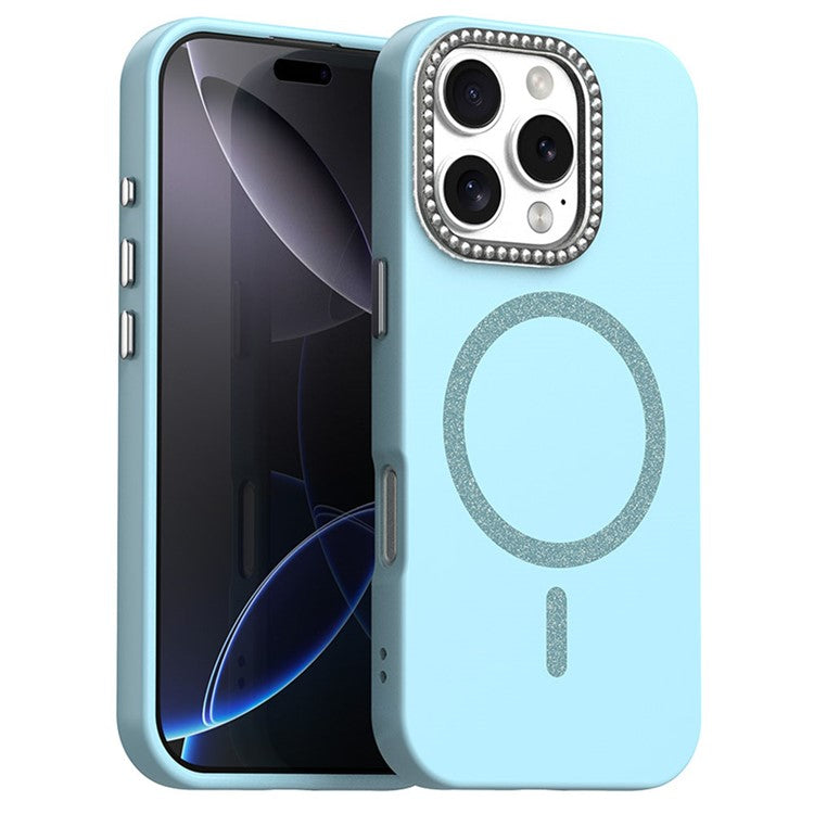 For iPhone 16 Pro Case Compatible with MagSafe TPU + PET Phone Cover with Rhinestone Decor Lens Frame - TechGearPal