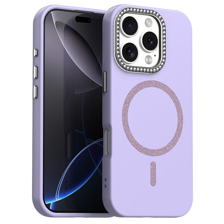 For iPhone 16 Pro Case Compatible with MagSafe TPU + PET Phone Cover with Rhinestone Decor Lens Frame - TechGearPal