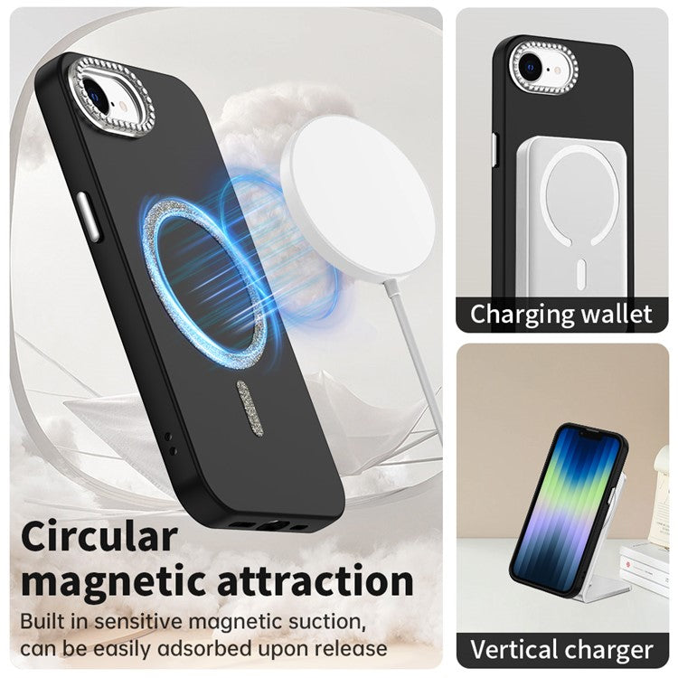 For iPhone 16e Case Compatible with MagSafe TPU + PET Phone Cover with Rhinestone Decor Lens Frame - TechGearPal