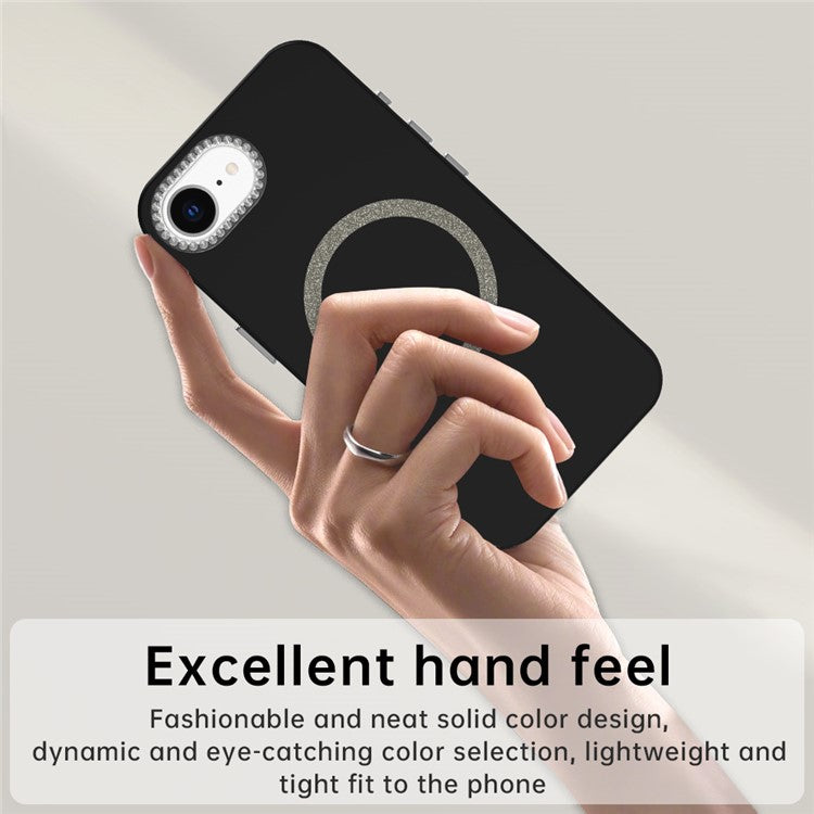 For iPhone 16e Case Compatible with MagSafe TPU + PET Phone Cover with Rhinestone Decor Lens Frame - TechGearPal