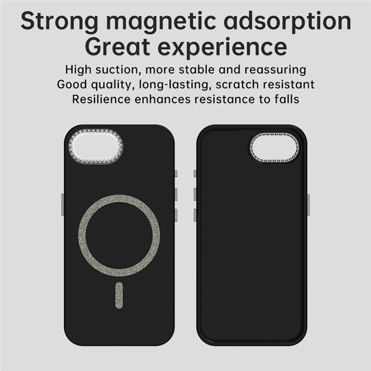 For iPhone 16e Case Compatible with MagSafe TPU + PET Phone Cover with Rhinestone Decor Lens Frame - TechGearPal