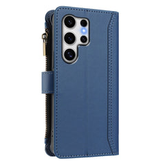 For Samsung Galaxy S25 Ultra Leather Case 9 Card Slots Zipper Wallet Stand Phone Cover with Wrist Strap