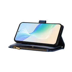 For Samsung Galaxy S25 Ultra Leather Case 9 Card Slots Zipper Wallet Stand Phone Cover with Wrist Strap