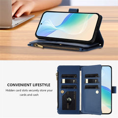For Samsung Galaxy S25 Ultra Leather Case 9 Card Slots Zipper Wallet Stand Phone Cover with Wrist Strap
