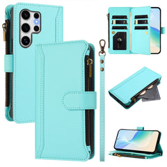 For Samsung Galaxy S25 Ultra Leather Case 9 Card Slots Zipper Wallet Stand Phone Cover with Wrist Strap