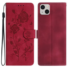 For iPhone 14 Wallet Case Rose Pattern Imprinted Leather Flip Stand Phone Cover - TechGearPal