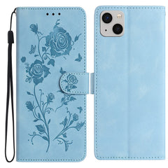 For iPhone 14 Wallet Case Rose Pattern Imprinted Leather Flip Stand Phone Cover - TechGearPal
