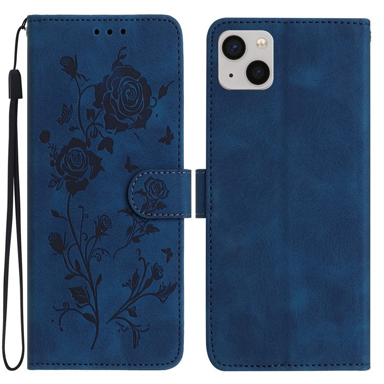 For iPhone 14 Wallet Case Rose Pattern Imprinted Leather Flip Stand Phone Cover - TechGearPal
