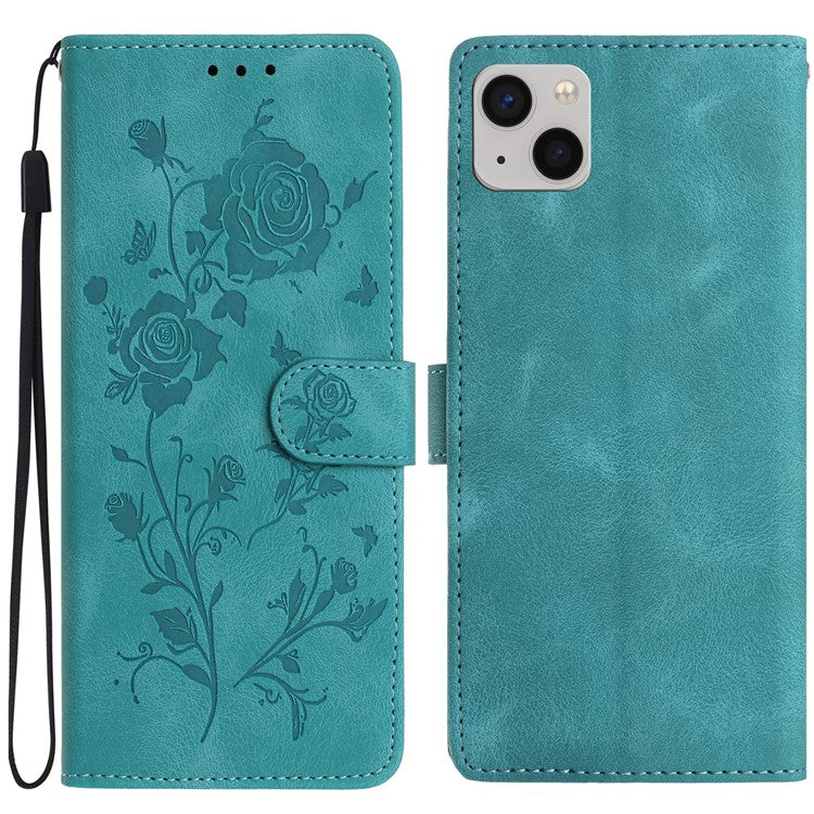 For iPhone 14 Wallet Case Rose Pattern Imprinted Leather Flip Stand Phone Cover - TechGearPal