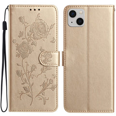 For iPhone 14 Wallet Case Rose Pattern Imprinted Leather Flip Stand Phone Cover - TechGearPal