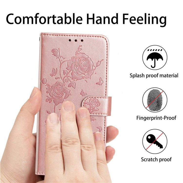 For iPhone 14 Pro Wallet Case Rose Pattern Imprinted Leather Flip Stand Phone Cover - TechGearPal