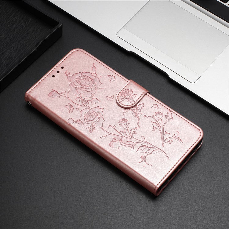 For iPhone 14 Pro Wallet Case Rose Pattern Imprinted Leather Flip Stand Phone Cover - TechGearPal