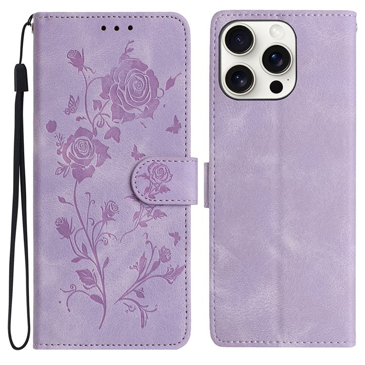 For iPhone 14 Pro Wallet Case Rose Pattern Imprinted Leather Flip Stand Phone Cover - TechGearPal