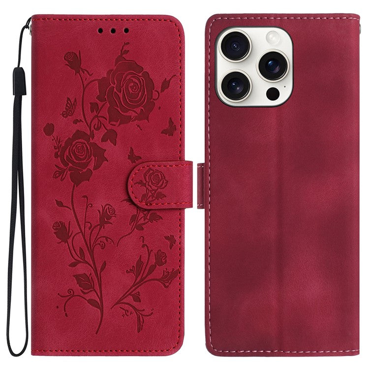 For iPhone 14 Pro Wallet Case Rose Pattern Imprinted Leather Flip Stand Phone Cover - TechGearPal