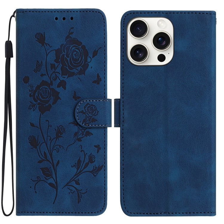 For iPhone 14 Pro Wallet Case Rose Pattern Imprinted Leather Flip Stand Phone Cover - TechGearPal
