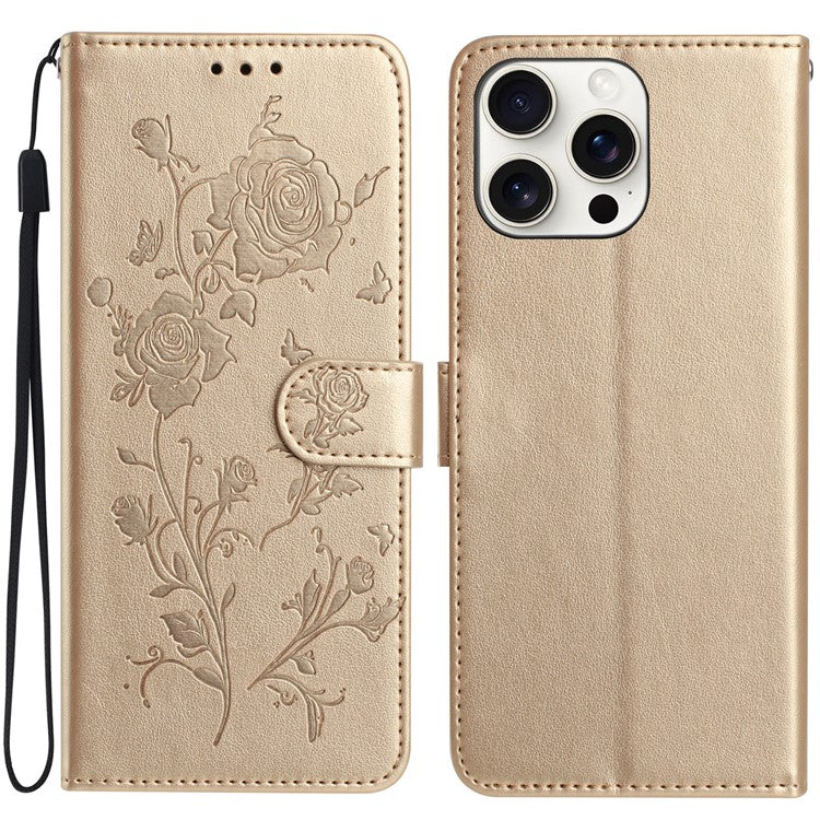 For iPhone 14 Pro Wallet Case Rose Pattern Imprinted Leather Flip Stand Phone Cover - TechGearPal