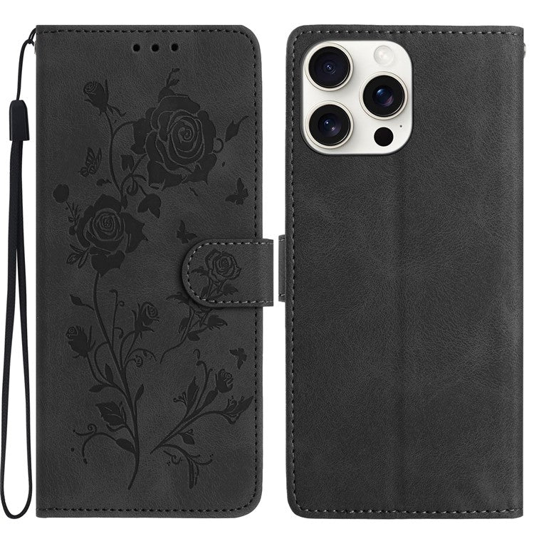 For iPhone 14 Pro Wallet Case Rose Pattern Imprinted Leather Flip Stand Phone Cover - TechGearPal