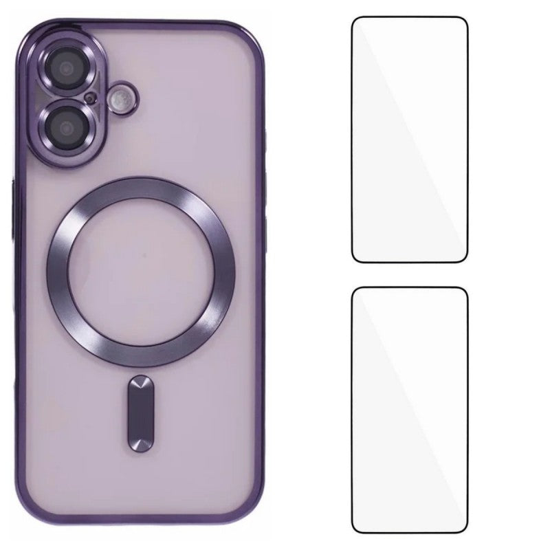 For iPhone 16 Magnetic Case WANLONFENG Electroplated TPU Cover with Lens Film + 2Pcs Tempered Glass - TechGearPal