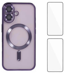 For iPhone 16 Magnetic Case WANLONFENG Electroplated TPU Cover with Lens Film + 2Pcs Tempered Glass - TechGearPal