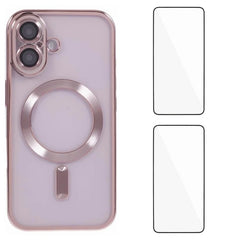 For iPhone 16 Magnetic Case WANLONFENG Electroplated TPU Cover with Lens Film + 2Pcs Tempered Glass - TechGearPal