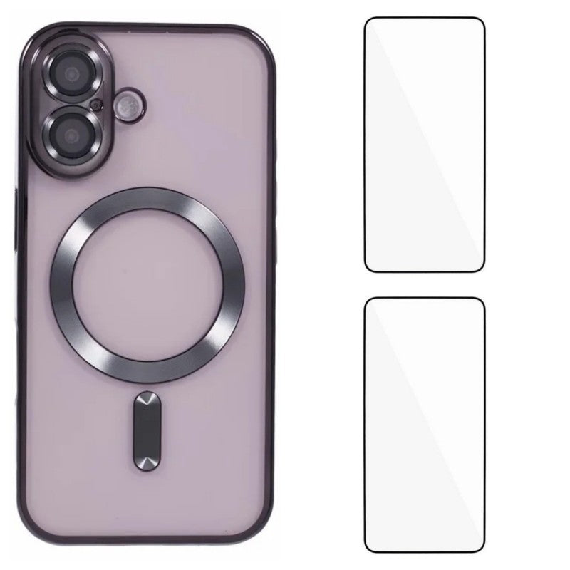 For iPhone 16 Magnetic Case WANLONFENG Electroplated TPU Cover with Lens Film + 2Pcs Tempered Glass - TechGearPal
