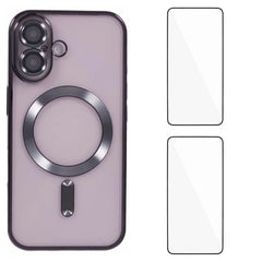 For iPhone 16 Magnetic Case WANLONFENG Electroplated TPU Cover with Lens Film + 2Pcs Tempered Glass - TechGearPal