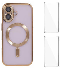 For iPhone 16 Magnetic Case WANLONFENG Electroplated TPU Cover with Lens Film + 2Pcs Tempered Glass - TechGearPal