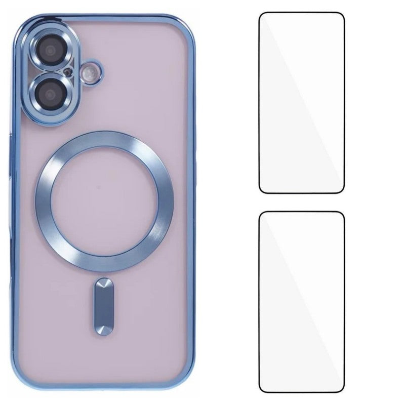 For iPhone 16 Magnetic Case WANLONFENG Electroplated TPU Cover with Lens Film + 2Pcs Tempered Glass - TechGearPal