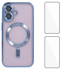 For iPhone 16 Magnetic Case WANLONFENG Electroplated TPU Cover with Lens Film + 2Pcs Tempered Glass - TechGearPal