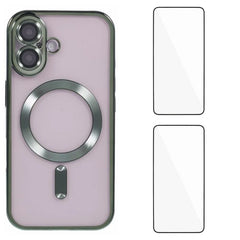 For iPhone 16 Magnetic Case WANLONFENG Electroplated TPU Cover with Lens Film + 2Pcs Tempered Glass - TechGearPal