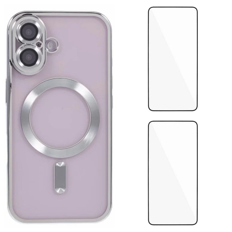 For iPhone 16 Magnetic Case WANLONFENG Electroplated TPU Cover with Lens Film + 2Pcs Tempered Glass - TechGearPal