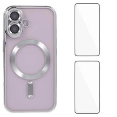 For iPhone 16 Magnetic Case WANLONFENG Electroplated TPU Cover with Lens Film + 2Pcs Tempered Glass - TechGearPal