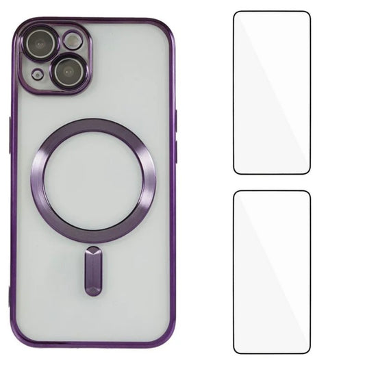 For iPhone 13 6.1 inch Magnetic Case WANLONFENG Electroplated TPU Cover with Lens Film + 2Pcs Tempered Glass - TechGearPal