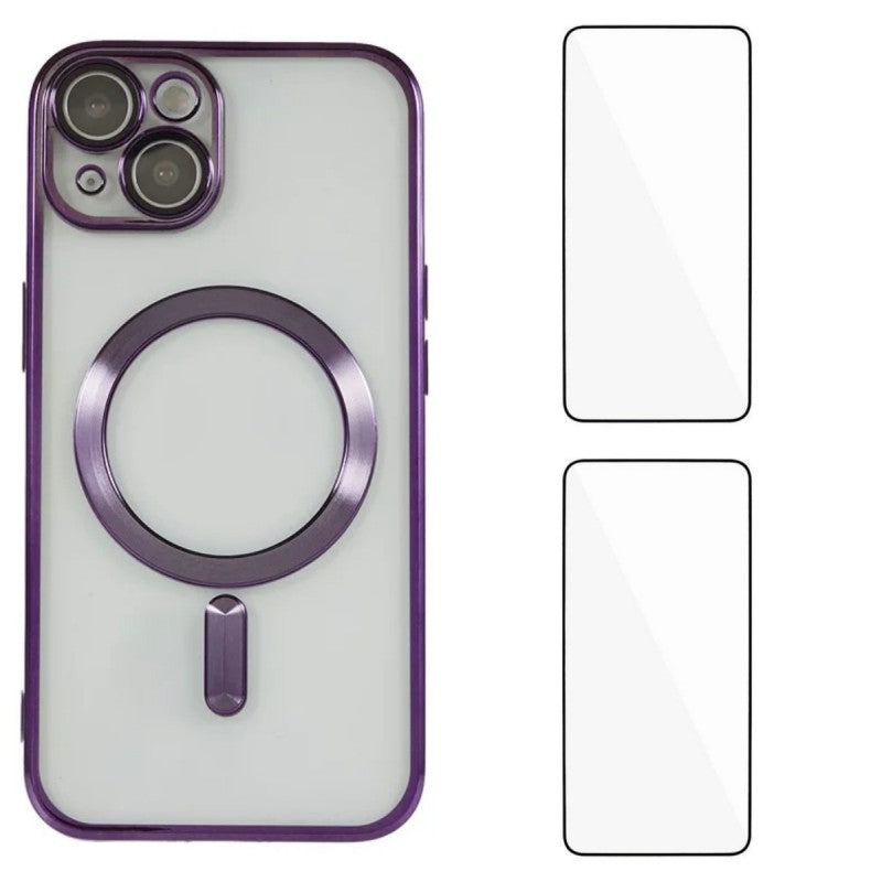 For iPhone 13 6.1 inch Magnetic Case WANLONFENG Electroplated TPU Cover with Lens Film + 2Pcs Tempered Glass - TechGearPal