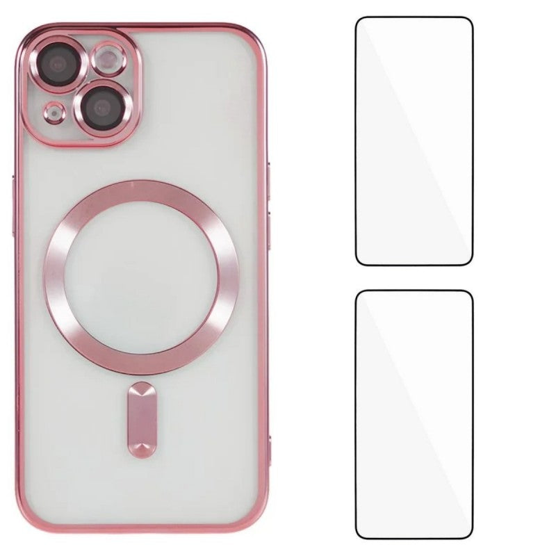 For iPhone 13 6.1 inch Magnetic Case WANLONFENG Electroplated TPU Cover with Lens Film + 2Pcs Tempered Glass - TechGearPal