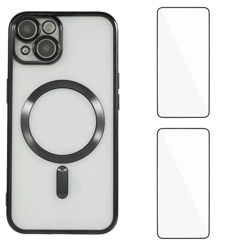 For iPhone 13 6.1 inch Magnetic Case WANLONFENG Electroplated TPU Cover with Lens Film + 2Pcs Tempered Glass - TechGearPal