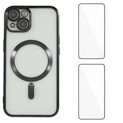 For iPhone 13 6.1 inch Magnetic Case WANLONFENG Electroplated TPU Cover with Lens Film + 2Pcs Tempered Glass - TechGearPal