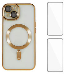 For iPhone 13 6.1 inch Magnetic Case WANLONFENG Electroplated TPU Cover with Lens Film + 2Pcs Tempered Glass - TechGearPal