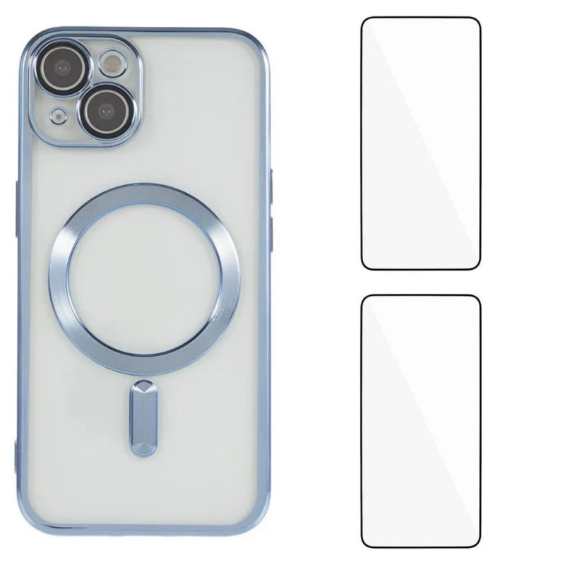 For iPhone 13 6.1 inch Magnetic Case WANLONFENG Electroplated TPU Cover with Lens Film + 2Pcs Tempered Glass - TechGearPal