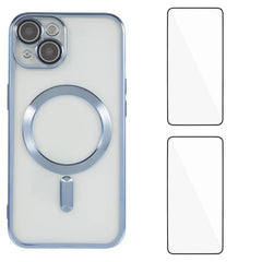 For iPhone 13 6.1 inch Magnetic Case WANLONFENG Electroplated TPU Cover with Lens Film + 2Pcs Tempered Glass - TechGearPal
