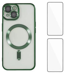 For iPhone 13 6.1 inch Magnetic Case WANLONFENG Electroplated TPU Cover with Lens Film + 2Pcs Tempered Glass - TechGearPal