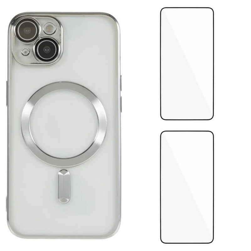 For iPhone 13 6.1 inch Magnetic Case WANLONFENG Electroplated TPU Cover with Lens Film + 2Pcs Tempered Glass - TechGearPal