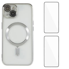 For iPhone 13 6.1 inch Magnetic Case WANLONFENG Electroplated TPU Cover with Lens Film + 2Pcs Tempered Glass - TechGearPal