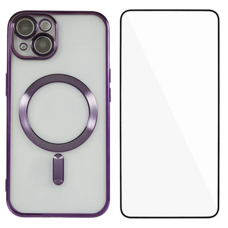 For iPhone 13 6.1 inch Magnetic Case WANLONFENG Full Protection Electroplated TPU Cover with Tempered Glass - TechGearPal