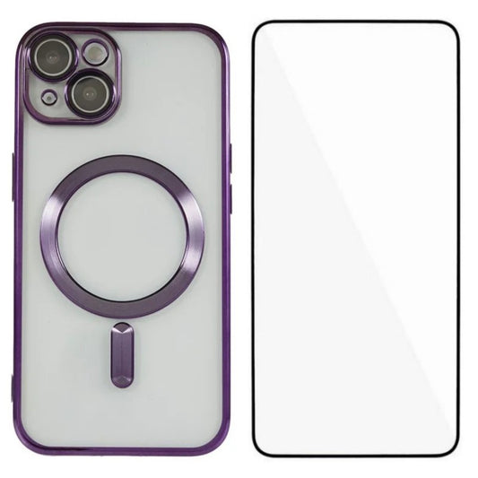 For iPhone 13 6.1 inch Magnetic Case WANLONFENG Full Protection Electroplated TPU Cover with Tempered Glass - TechGearPal