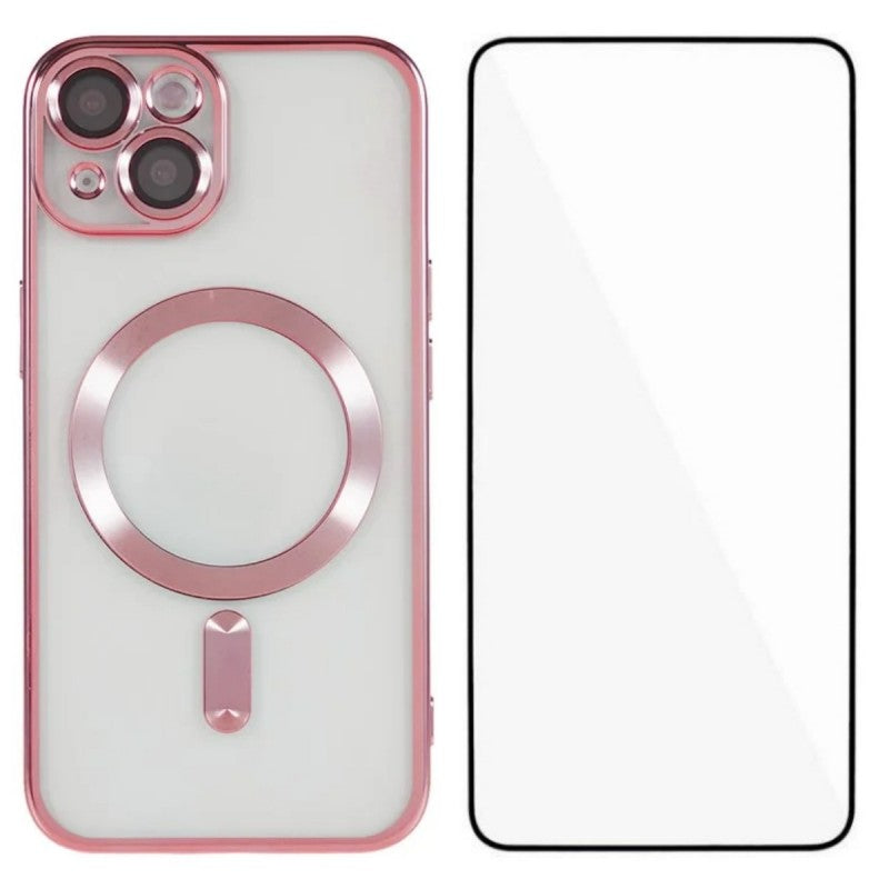 For iPhone 13 6.1 inch Magnetic Case WANLONFENG Full Protection Electroplated TPU Cover with Tempered Glass - TechGearPal
