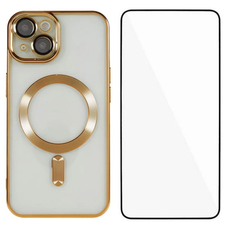 For iPhone 13 6.1 inch Magnetic Case WANLONFENG Full Protection Electroplated TPU Cover with Tempered Glass - TechGearPal