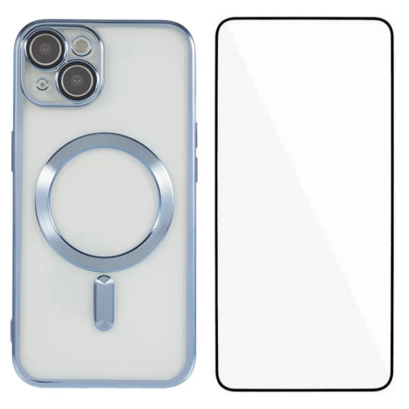 For iPhone 13 6.1 inch Magnetic Case WANLONFENG Full Protection Electroplated TPU Cover with Tempered Glass - TechGearPal